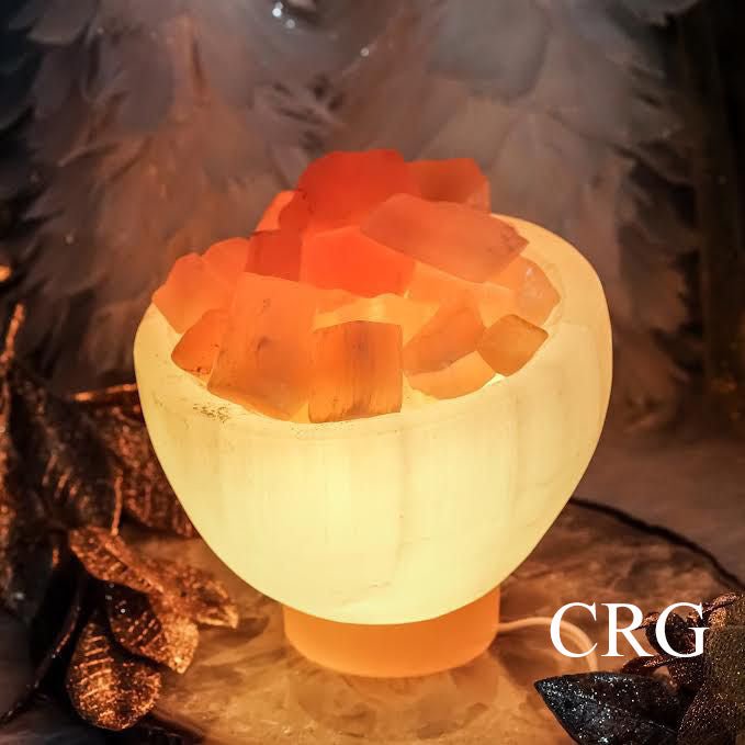 BIG Red Selenite "Fire Bowl" Lamp Qty-1 Wholesale Bulk - CORD AND BULB INCLUDED