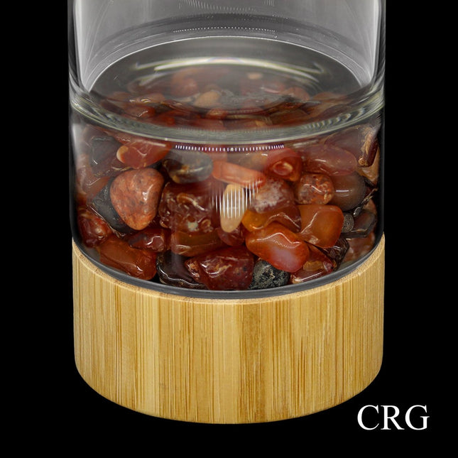Bamboo Glass Water Bottle with Carnelian Gemstones - Crystal River Gems