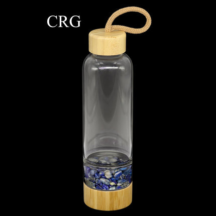 Bamboo Glass Water Bottle with Lapis Gemstones - Crystal River Gems