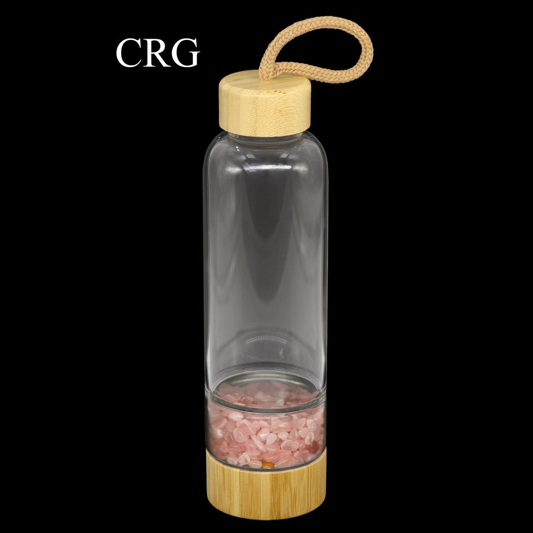 Bamboo Glass Water Bottle with Rose Quartz Gemstones