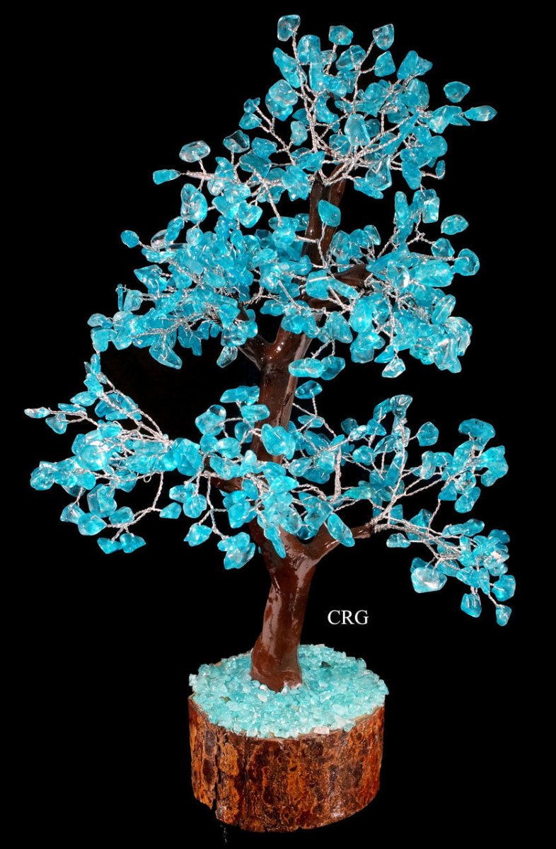 Blue Topaz Tree On Wood Base w/ Silver WireCrystal River Gems