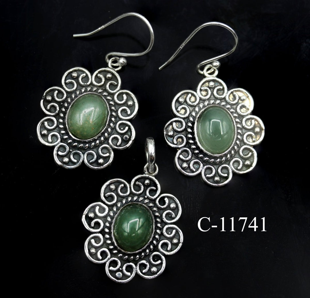 C-11741 Green Aventurine 925 Sterling Silver Jewelry