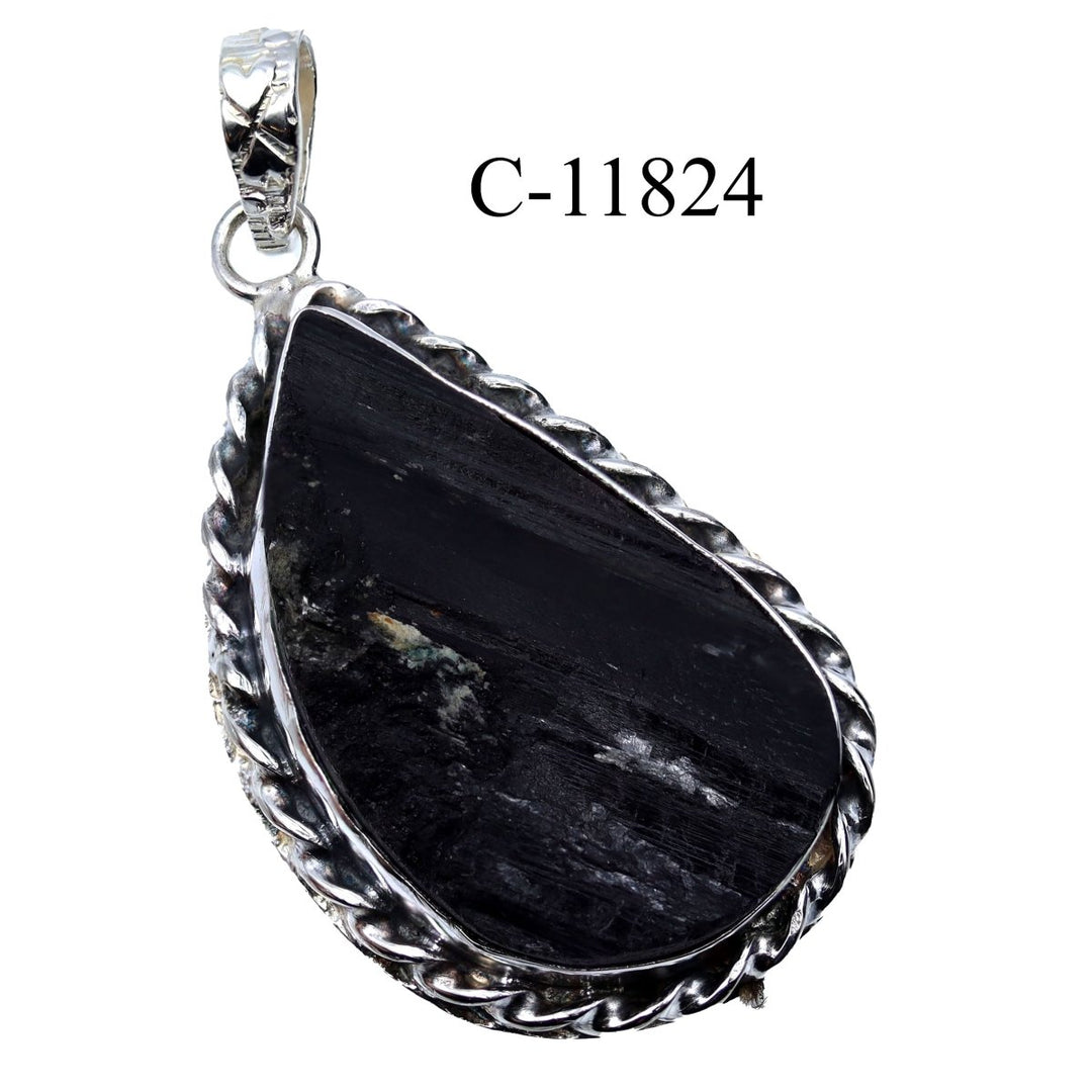 C-11824 Black Tourmaline 925 Sterling Silver Jewelry Pendant