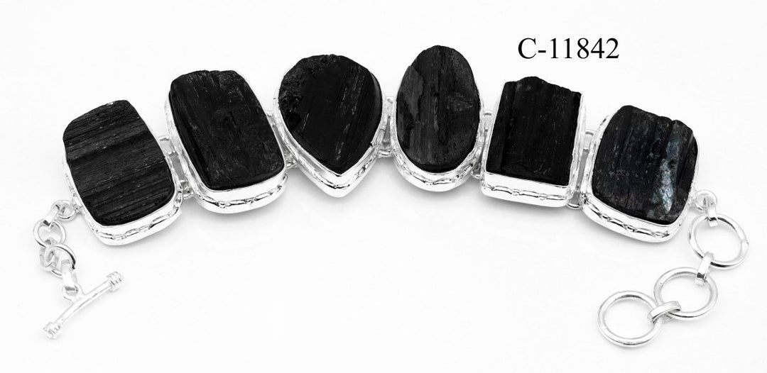 C-11842 Black Tourmaline 925 Sterling Silver Jewelry Bracelet