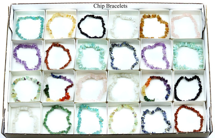 24 Piece Flat - Assorted Gemstone Chip Bracelets