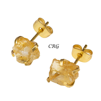 Raw Citrine Stud Earrings with Gold Plating / 6mm AVG - 1 PAIR