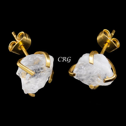 1 PAIR - Raw Crystal Quartz Stud Earrings Gold / 6mm - Crystal River Gems