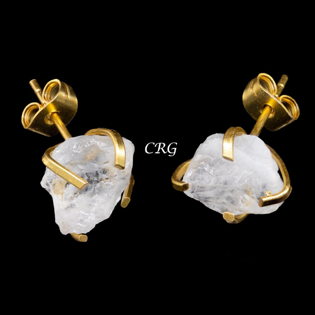 Raw Crystal Quartz Stud Earrings with Gold Plating / 6mm AVG - 1 PAIR