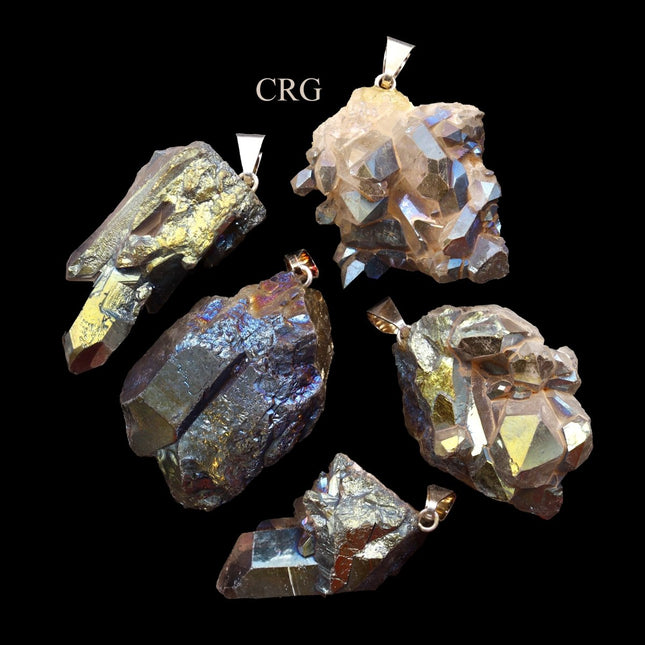 Cobalt Blue Titanium Aura Quartz Crystal Cluster Pendant w/ Silver Bail - Crystal River Gems