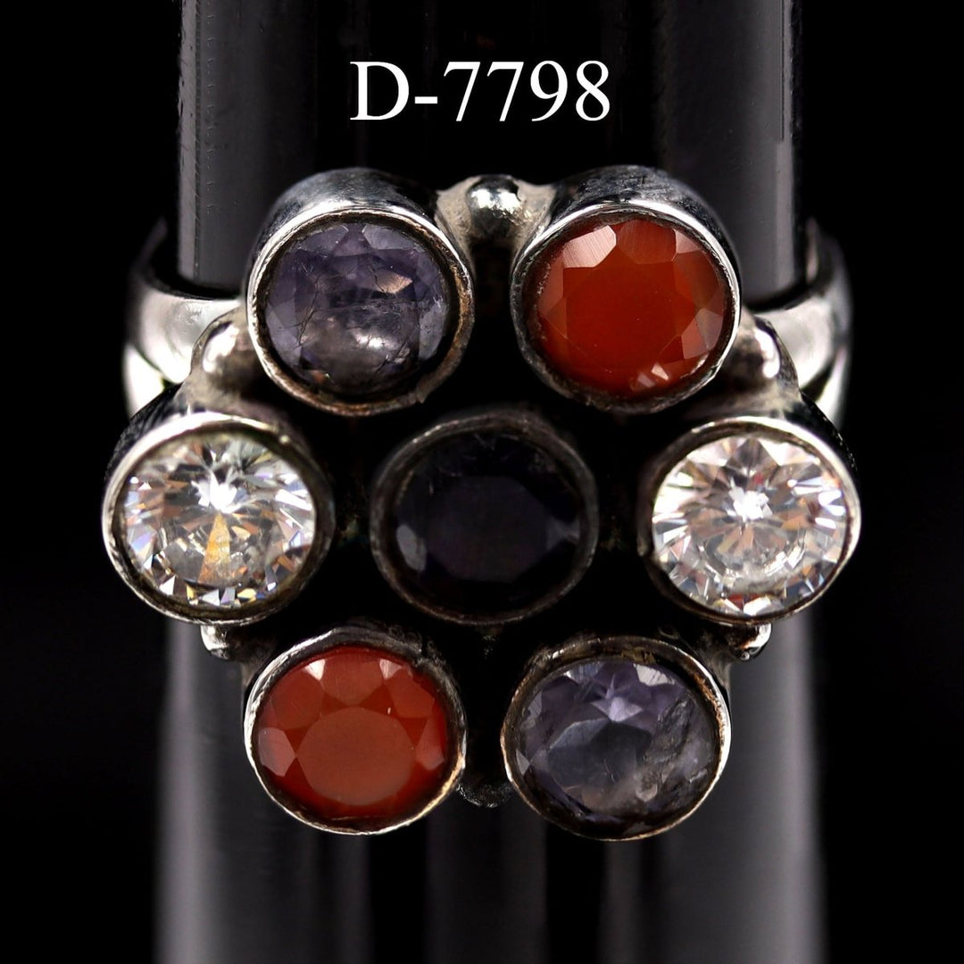 D-7798- Multistone Sterling Silver Ring / SIZE 8