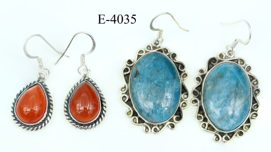 E-4035 Carnelian and Apatite 925 Sterling Silver Jewelry Earrings