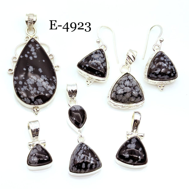 E-4923 Sterling Silver 925 Snowflake Obsidian Pendant/Earring Set - Crystal River Gems