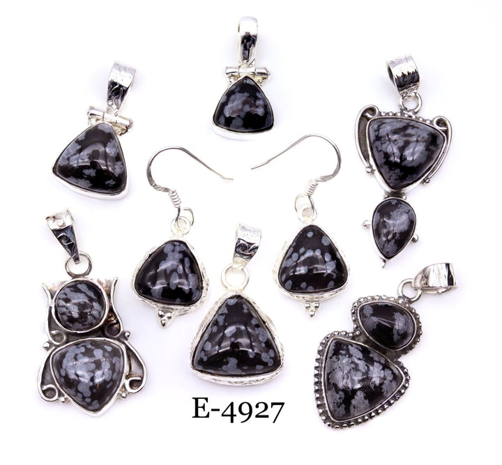 E - 4927 Sterling Silver 925 Snowflake Obsidian Pendant/Earring SetCrystal River Gems