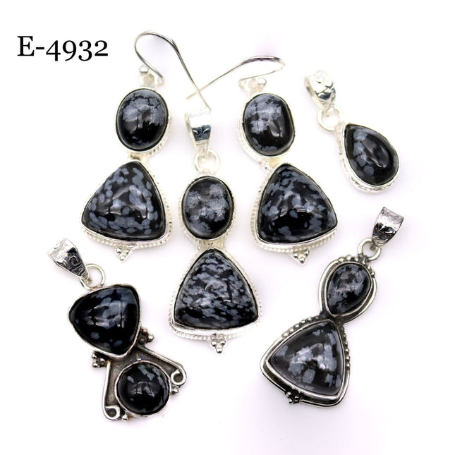 E-4932 Sterling Silver 925 Snowflake Obsidian Pendant/Earring Set - Crystal River Gems