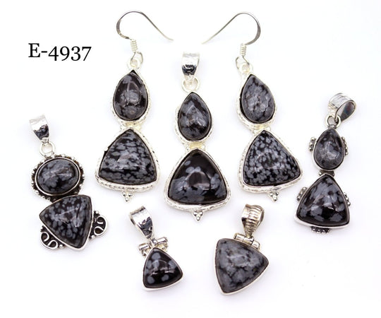 E - 4937 Sterling Silver 925 Snowflake Obsidian Pendant/Earring SetCrystal River Gems