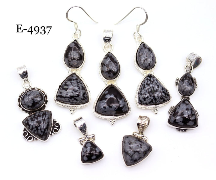 E - 4937 Sterling Silver 925 Snowflake Obsidian Pendant/Earring SetCrystal River Gems