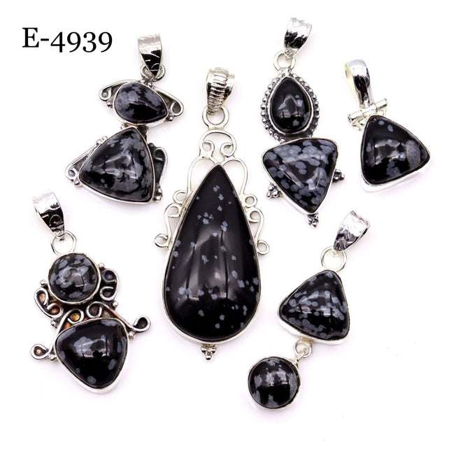 E-4939 Sterling Silver 925 Snowflake Obsidian Pendant/Earring Set - Crystal River Gems