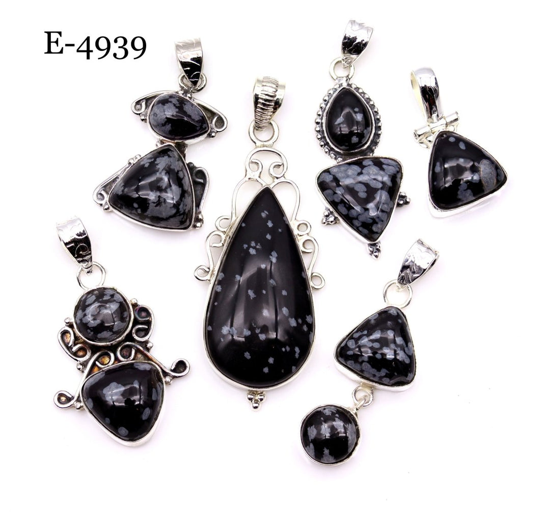 E-4939 Sterling Silver 925 Snowflake Obsidian Pendant/Earring Set