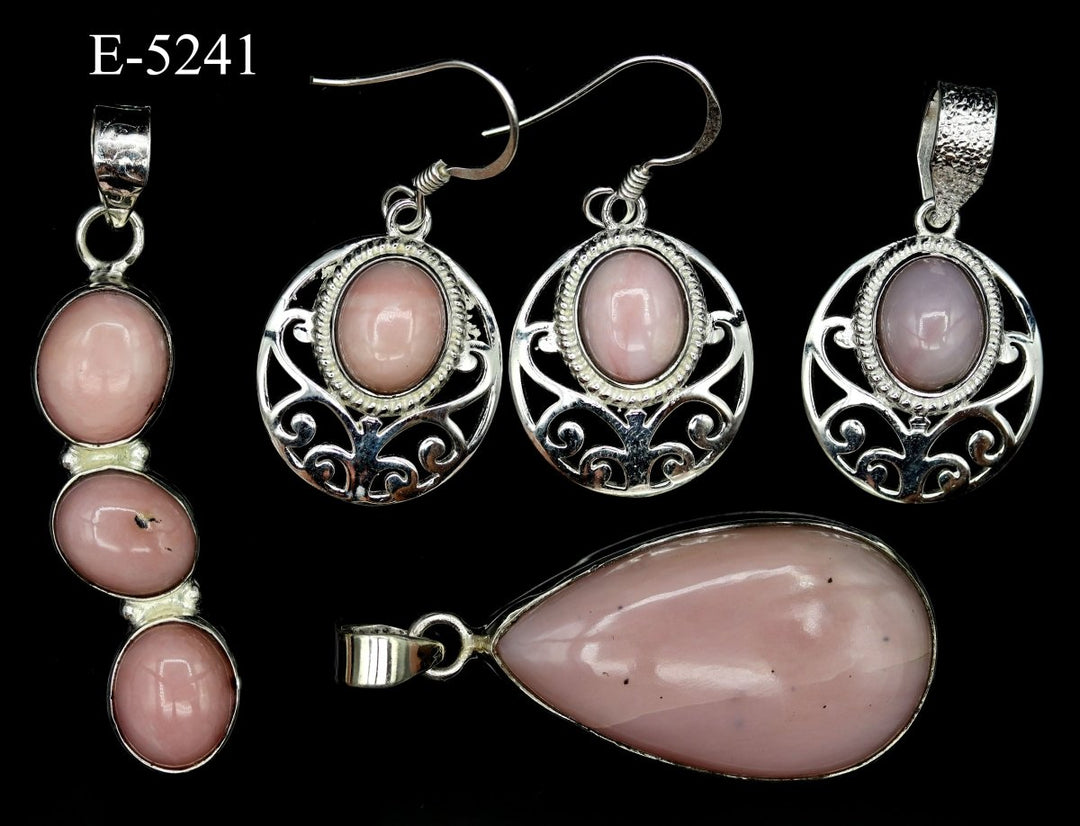 E-5241 Pink Opal 925 Sterling Silver Jewelry 22 g.