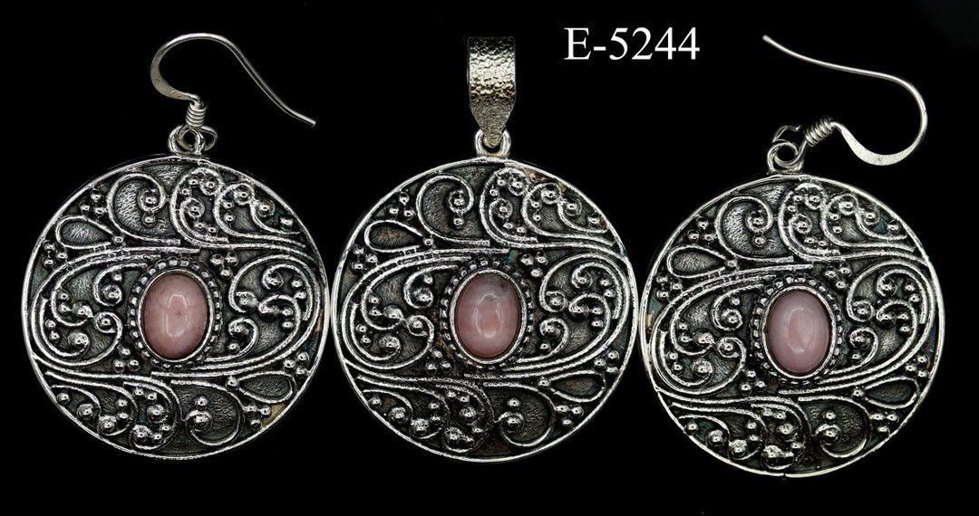 E-5244 Pink Opal 925 Sterling Silver Jewelry 24 g.