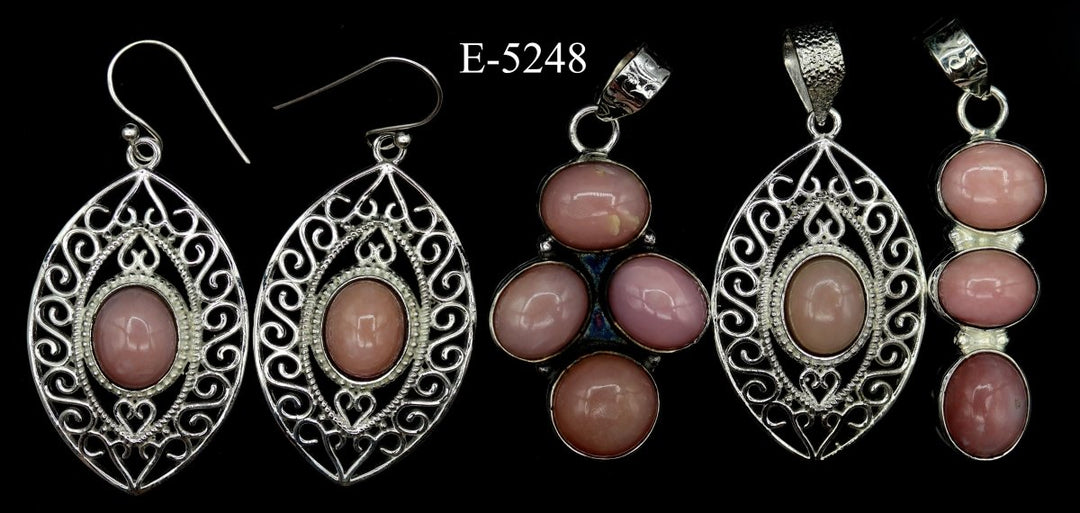 E-5248 Pink Opal 925 Sterling Silver Jewelry 24 g.