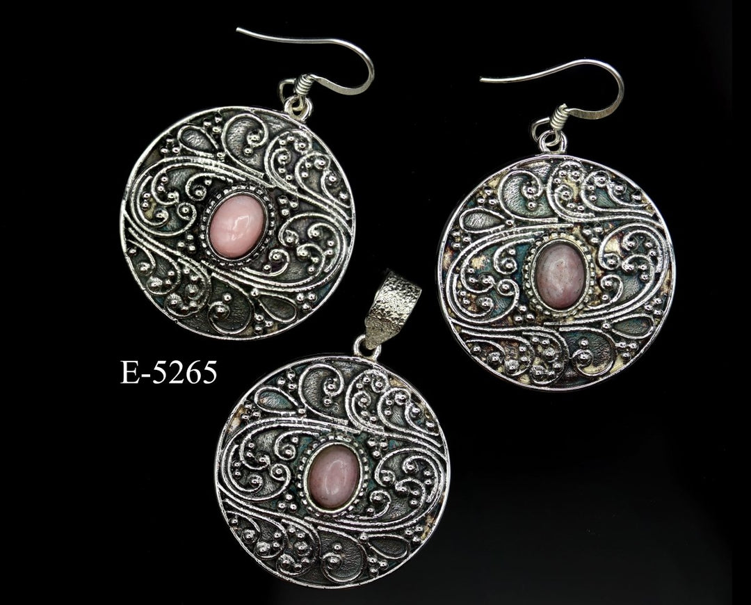 E-5265 Pink Opal 925 Sterling Silver Jewelry 26 g.
