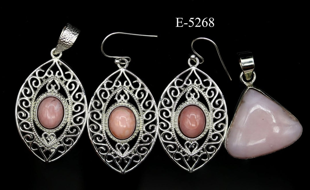 E-5268 Pink Opal 925 Sterling Silver Jewelry 21 g.