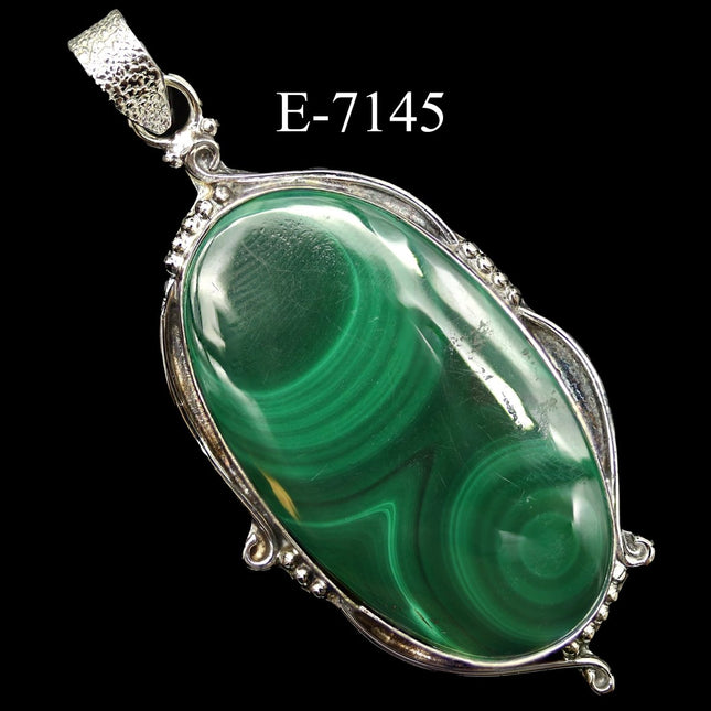 E-7145 925 Sterling Silver Malachite Pendant 17.91 g. - Crystal River Gems