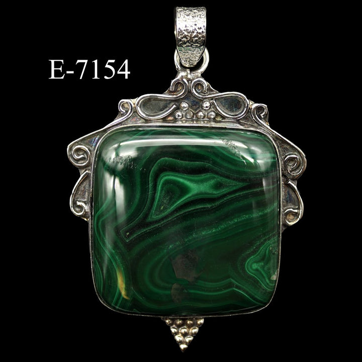 E - 7154 925 Sterling Silver Malachite Pendant 20.3 g.Crystal River Gems
