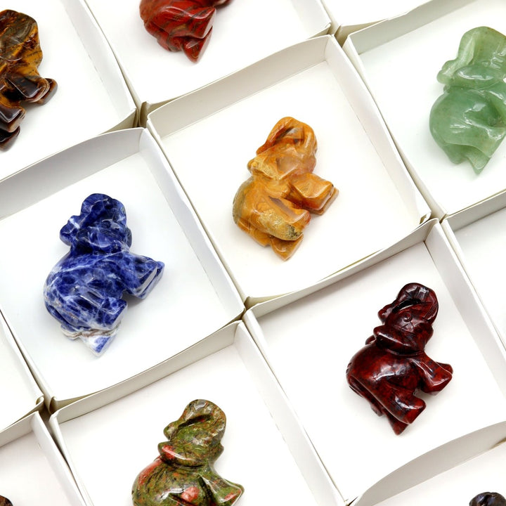 Assorted Gemstone Elephants / 24 PC. WHOLESALE FLATCrystal River Gems