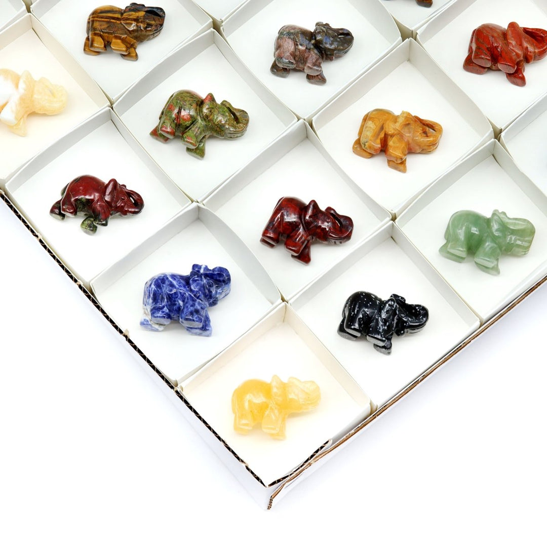 Assorted Gemstone Elephants / 24 PC. WHOLESALE FLATCrystal River Gems