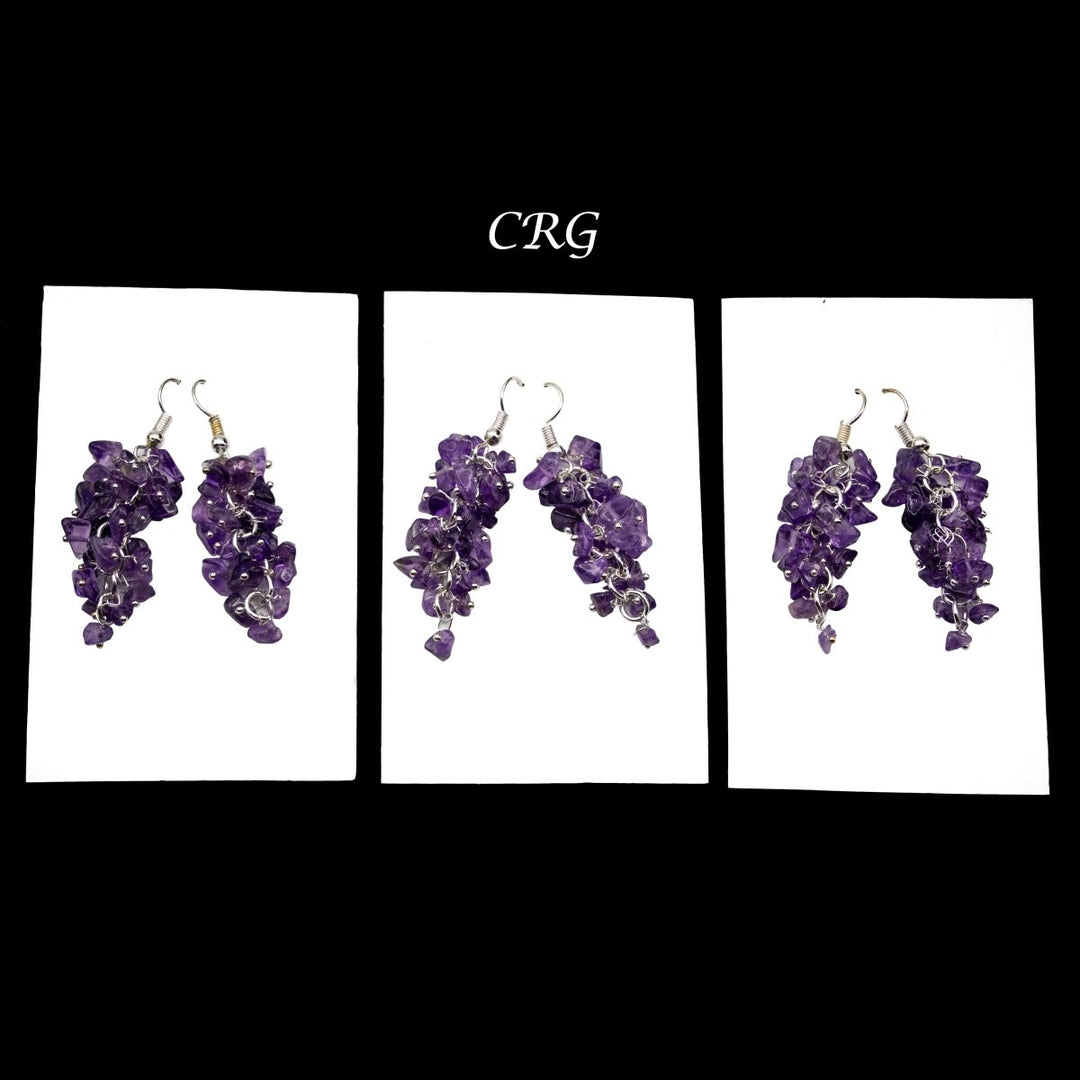 Amethyst Grape Cluster Earrings with Silver Plating / 1.75-2" AVG - 1 PAIR