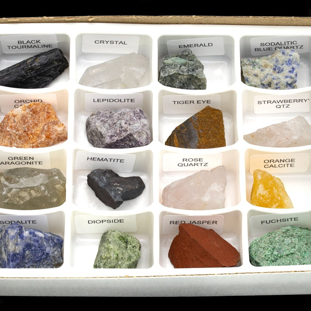 Brazilian Rough Mixed Minerals Flat 24 pc Flat w/ Labels