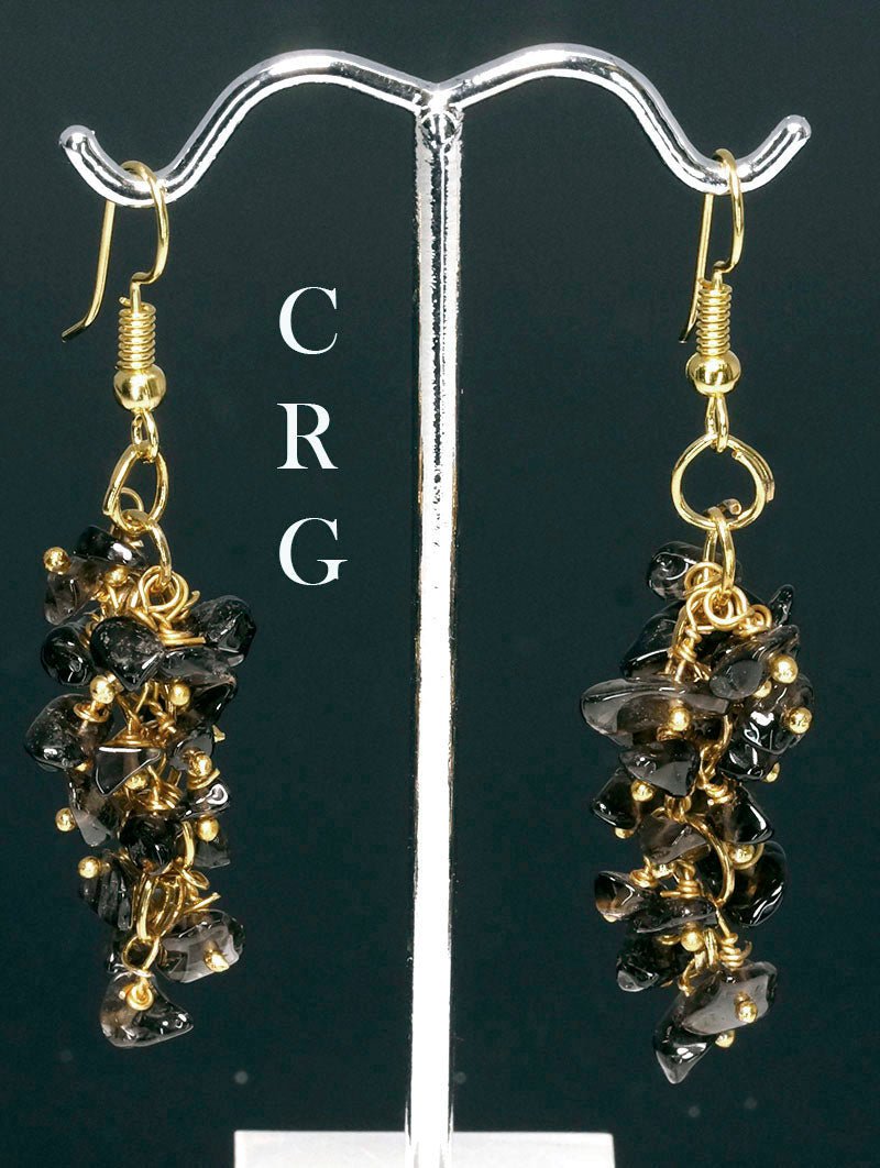 Smoky Quartz Grape Cluster Earrings with Gold Plating / 1.75-2" AVG - 1 PAIR