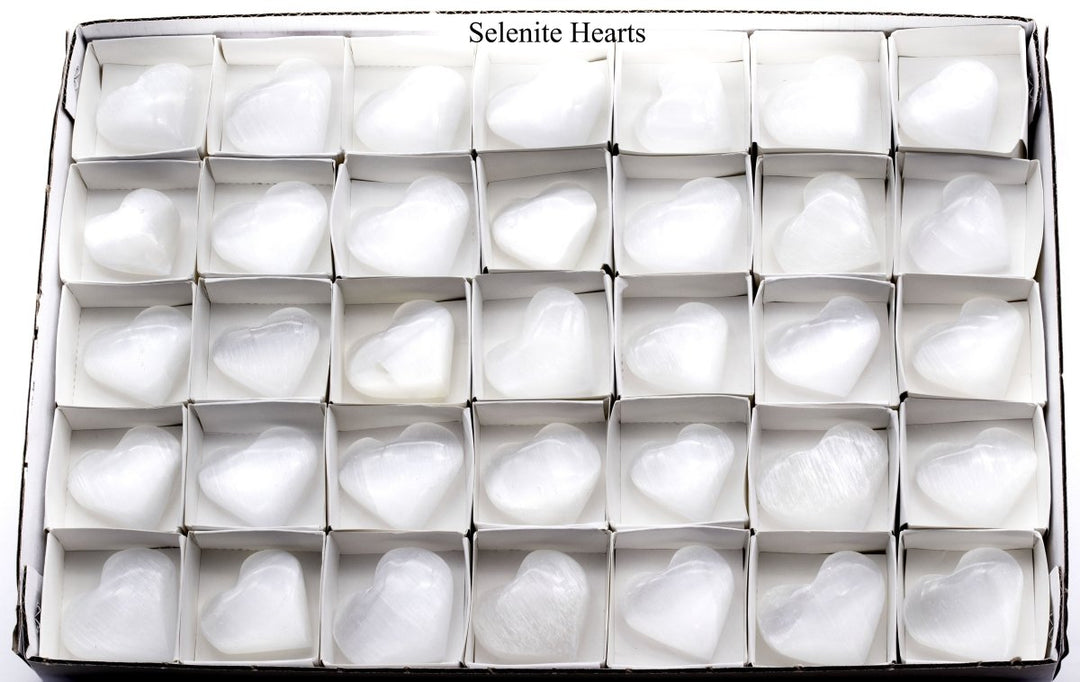 35 Piece Flat - Selenite HeartsCrystal River Gems