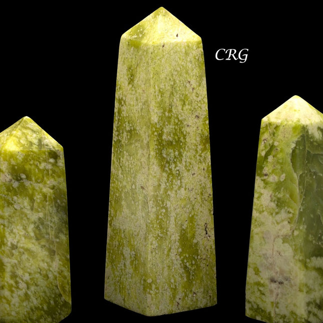 1 KILO LOT - Light Green Serpentine Towers / MIXED SIZES - Crystal River Gems