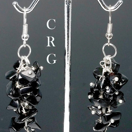 1 PAIR - Black Agate Grape Cluster Gemstone Chip Earrings with Silver Plating / 1.75-2" AVG - Crystal River Gems