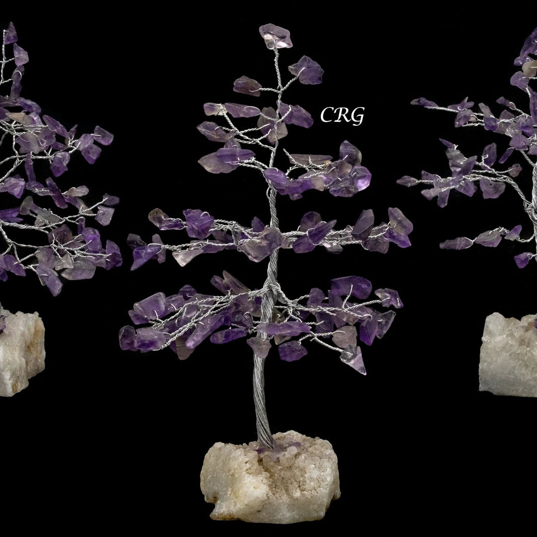Amethyst 100 Chip Tree with Cluster Base and Silver Wire (1 Piece) Size 6 Inches Gemstone Tree
