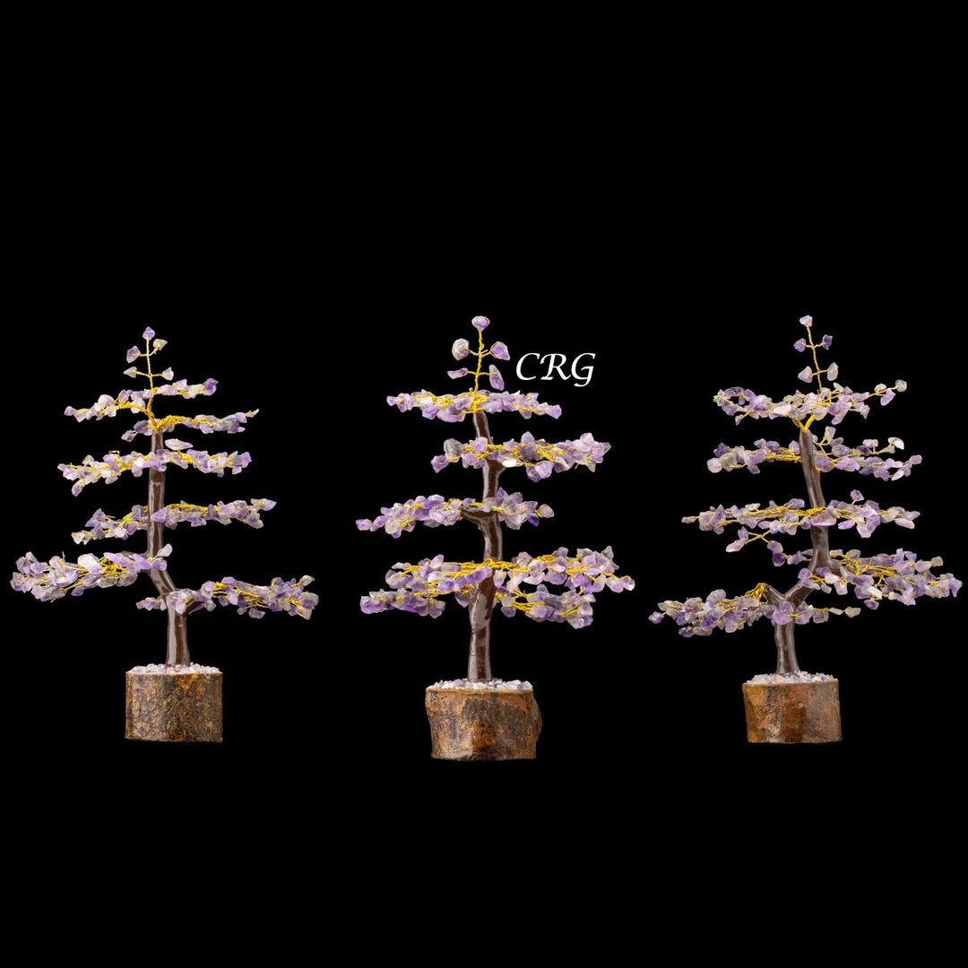 Amethyst 300 Chip Tree with Wood Base and Gold Wire (1 Piece) Size 9 Inches Crystal Gemstone Tree