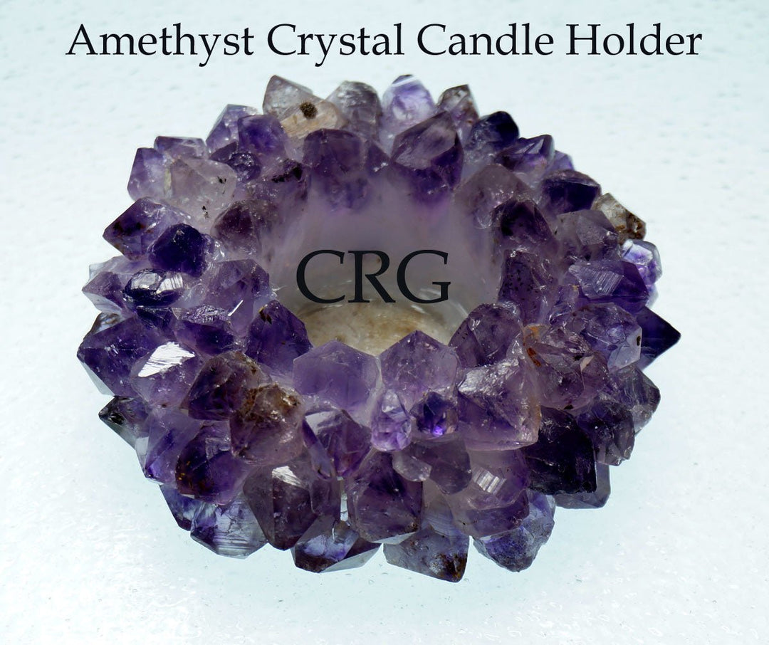 Amethyst Crown Point Tea Light Candle Holder with Felt Bottom (1 Piece) Size 7 Inches Crystal Home Decor