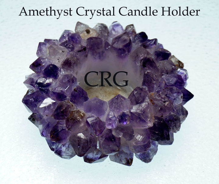 Amethyst Crown Point Tea Light Candle Holder with Felt Bottom (1 Piece) Size 7 Inches Crystal Home DecorCrystal River Gems