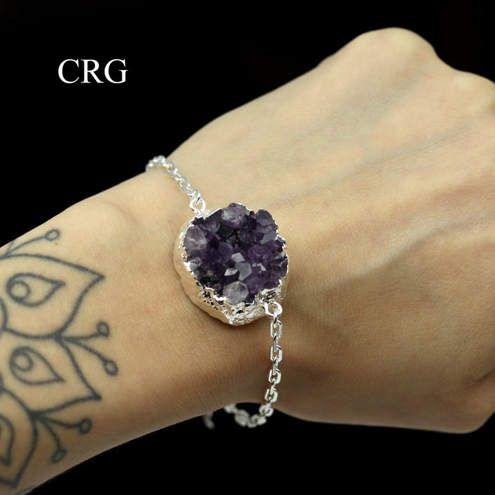 Amethyst Druzy Bracelet with Silver Plating (1 Piece) Size 1.5 Inches Crystal Jewelry