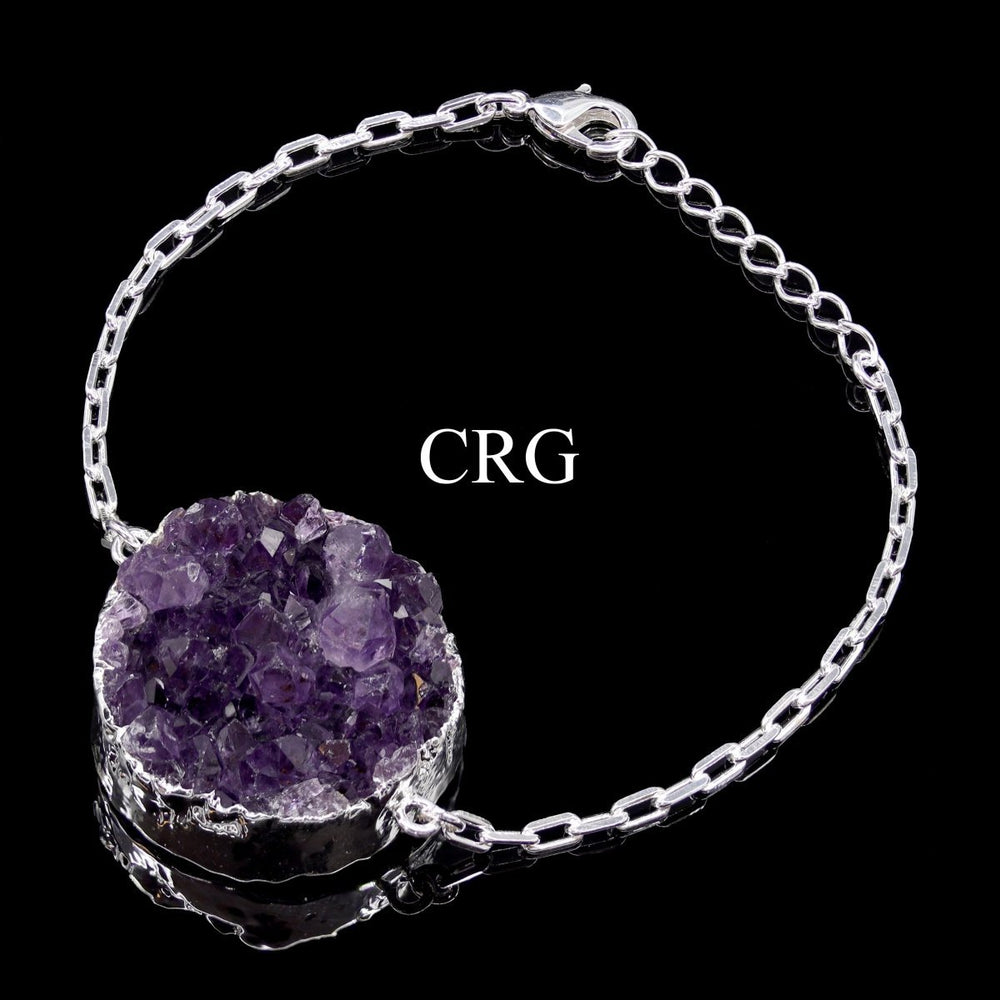 Amethyst Druzy Bracelet with Silver Plating (1 Piece) Size 1.5 Inches Crystal Jewelry