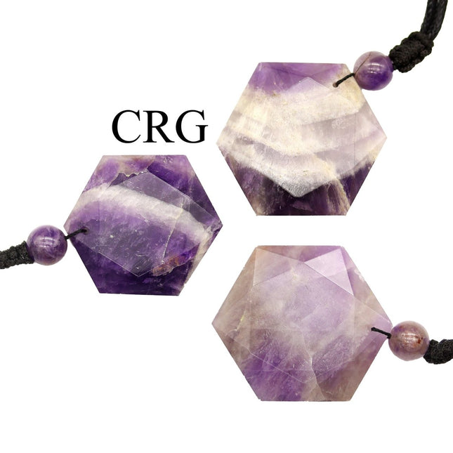 Amethyst Faceted Hexagon Pendant with Black Cord (4 Pieces) Size 1 Inch Crystal Jewelry Charm