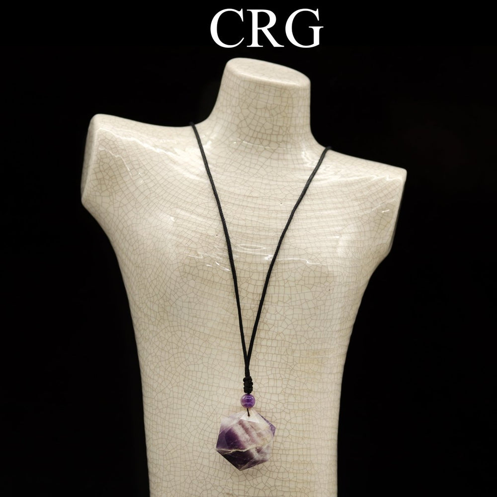 Amethyst Faceted Hexagon Pendant with Black Cord (4 Pieces) Size 1 Inch Crystal Jewelry Charm