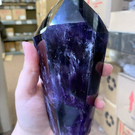 Amethyst Fully Polished Tower (500 to 750 Grams) Size 6 to 7 Inches Large Extra Quality Polished Standing Crystal Tower Points - Crystal River Gems