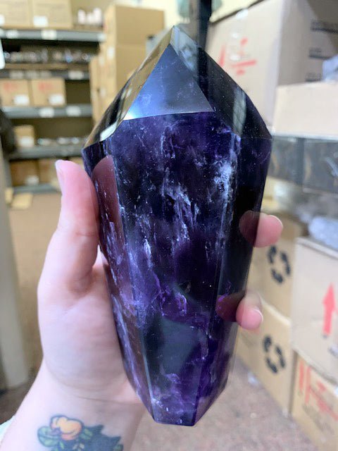 Amethyst Fully Polished Tower (500 to 750 Grams) Size 6 to 7 Inches Large Extra Quality Polished Standing Crystal Tower PointsCrystal River Gems