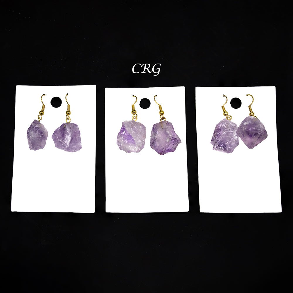 Amethyst Rough Earrings with Gold-Plated Ear Wire (2 Pieces) Size 1 to 2 Inches Crystal Jewelry