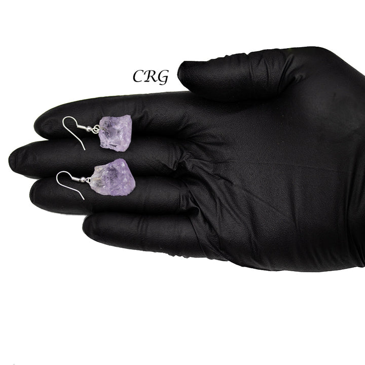 Amethyst Rough Earrings with Silver-Plated Ear Wire (2 Pieces) Size 1 to 2 Inches Crystal Jewelry