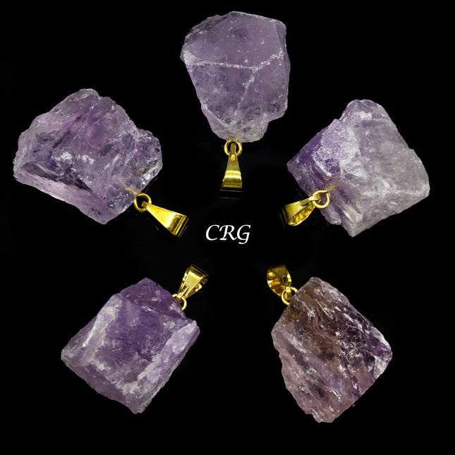 Amethyst Rough Pendant with Gold Bail (4 Pieces) Size 1 to 2 Inches Crystal Jewelry Charm - Crystal River Gems